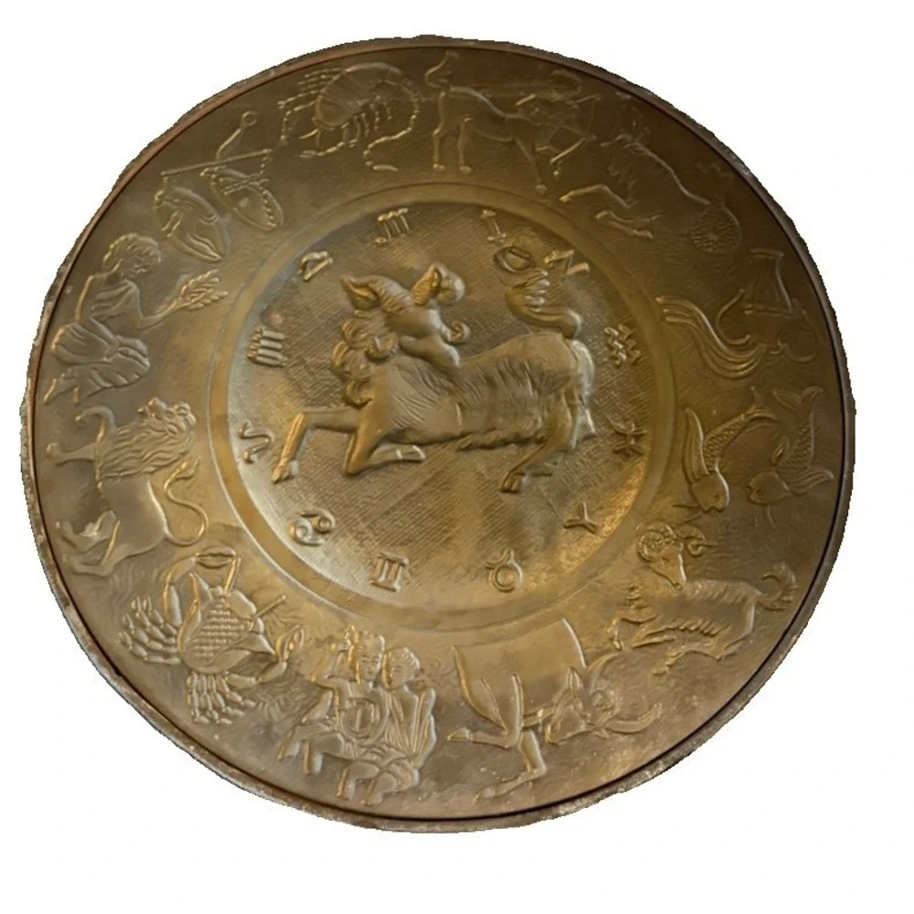 Vintage Brass Zodiac Astrology Wall Plaque Aries Ram 16